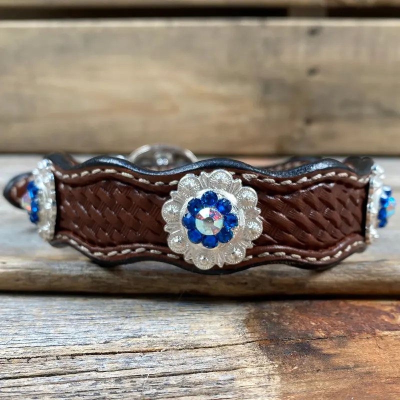 Genuine Leather Dog Collar With Bright Silver Capri And Ab Conchos 10" To 22" -Dc48 3
