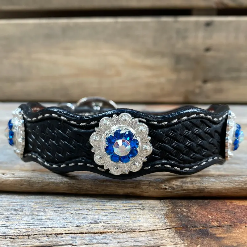 Genuine Leather Dog Collar With Bright Silver Capri And Ab Conchos 10" To 22" -Dc48 4