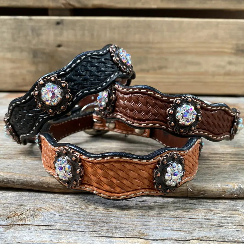 Genuine Leather Dog Collar With Copper Ab Conchos 10" To 22" -Dc33 1