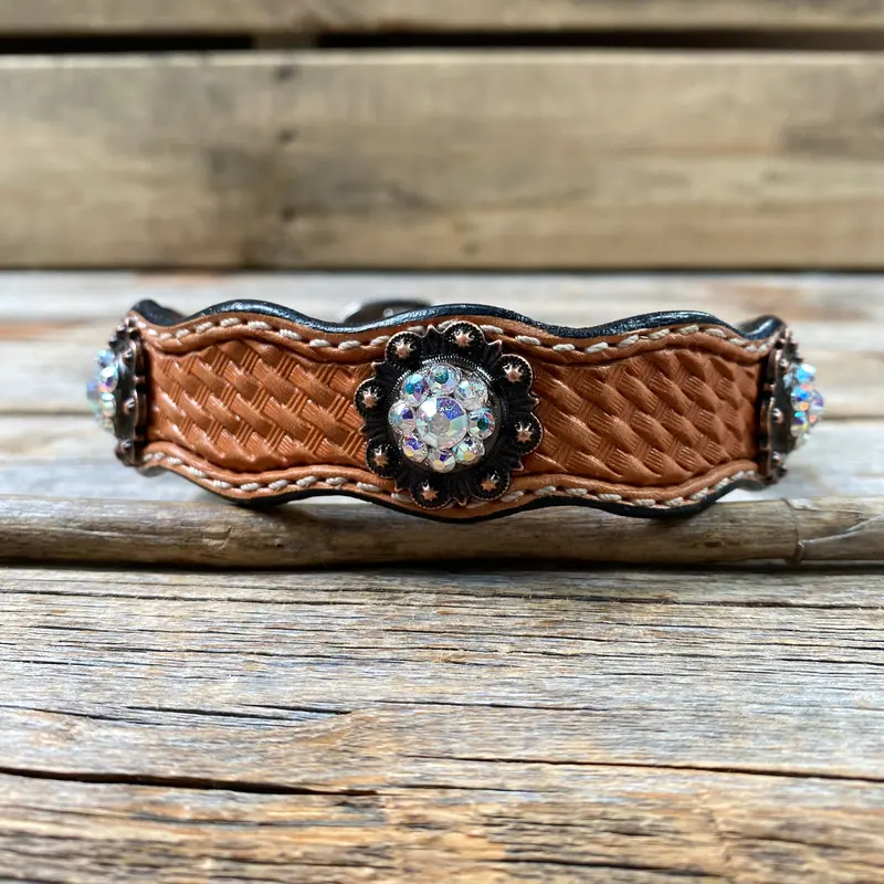 Genuine Leather Dog Collar With Copper Ab Conchos 10" To 22" -Dc33 2