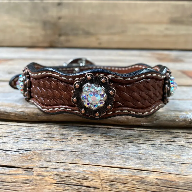 Genuine Leather Dog Collar With Copper Ab Conchos 10" To 22" -Dc33 3