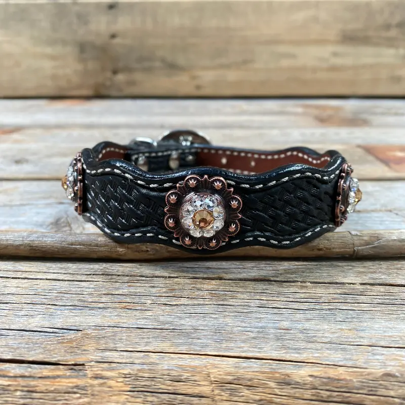 Genuine Leather Dog Collar With Copper Champagne And Clear Conchos 10" To 22" -Dc34 4