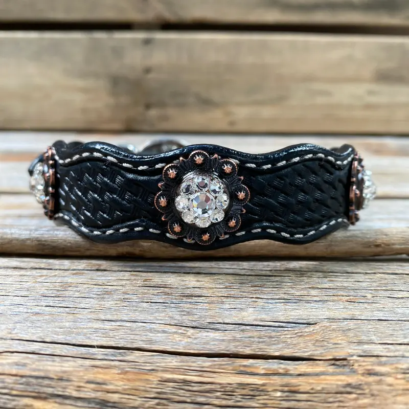 Genuine Leather Dog Collar With Copper Clear Conchos 10" To 22" -Dc8 4