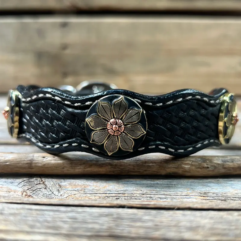 Genuine Leather Dog Collar With Copper Flower Conchos 10" To 22" W125s -Dc52 4