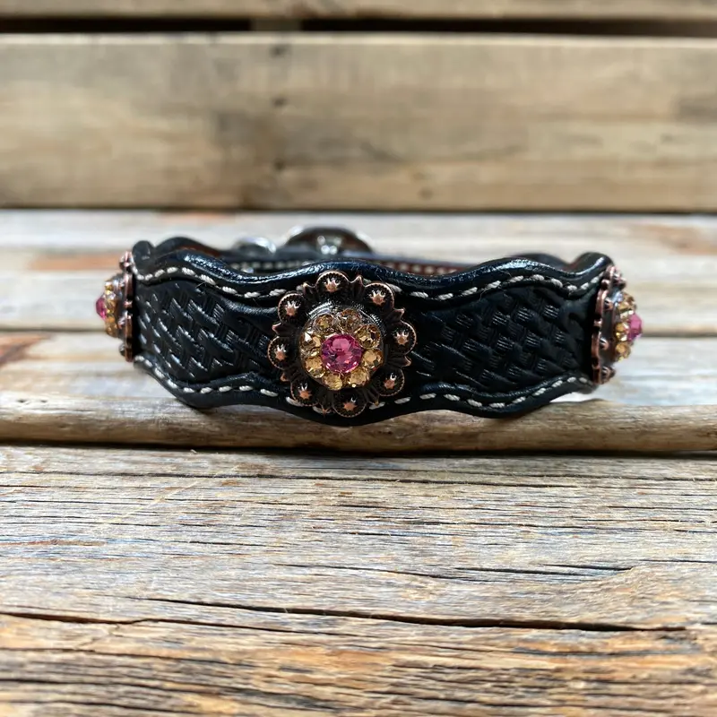Genuine Leather Dog Collar With Copper Pink And Champagne Conchos 10" To 22" -Dc36 4