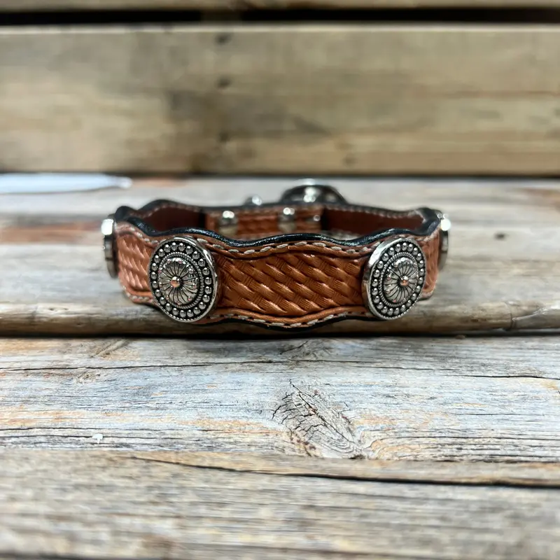 Genuine Leather Dog Collar With Flower And Dot Conchos 10" To 22" W230s -Dc70 2