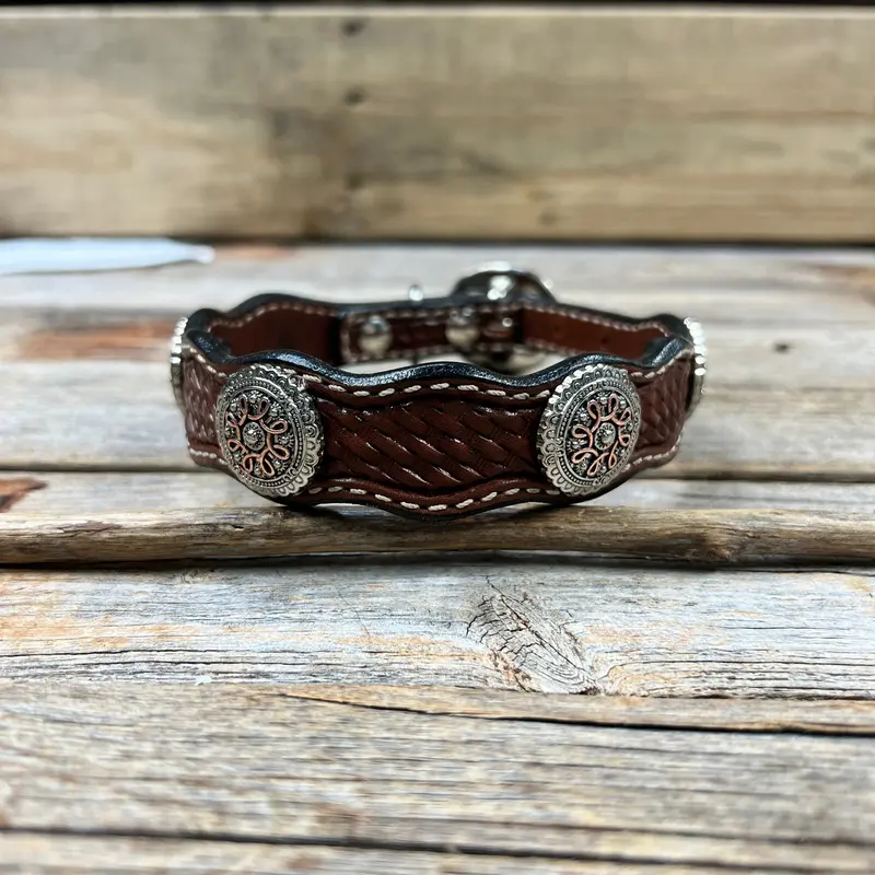 Genuine Leather Dog Collar With Flower And Loops Conchos 10" To 22" W235s -Dc68 3