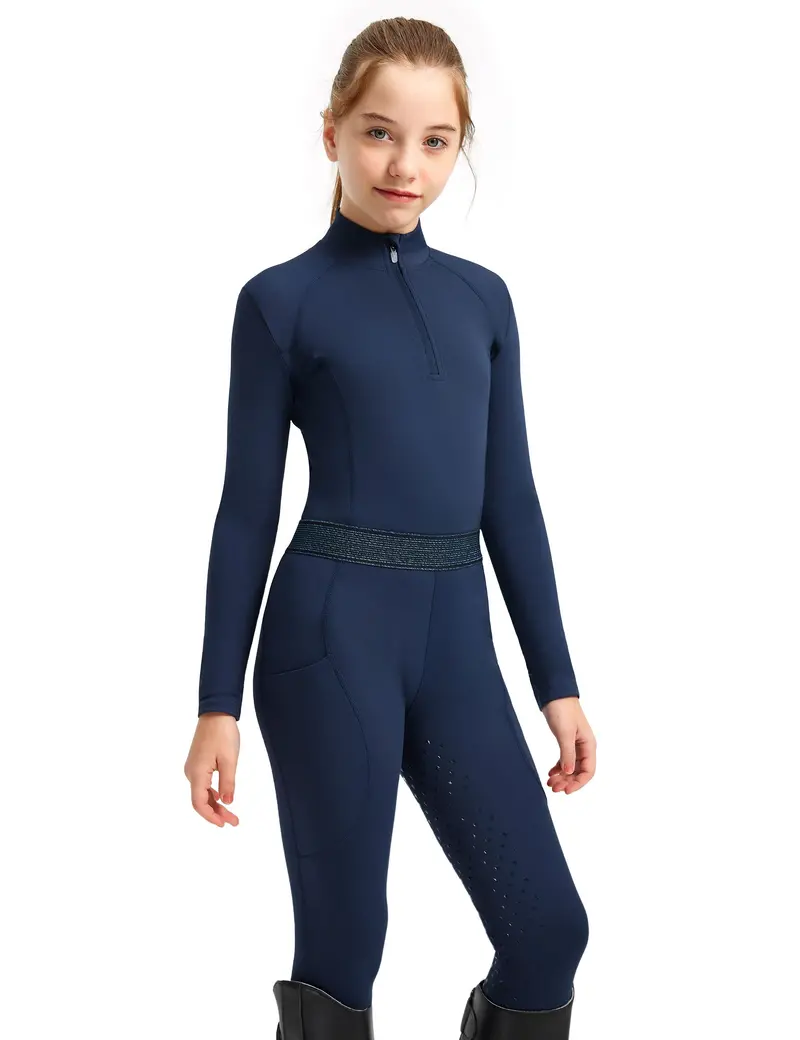 Girls Equestrian Outfit Shirt & Knee-Patch Breeches 1