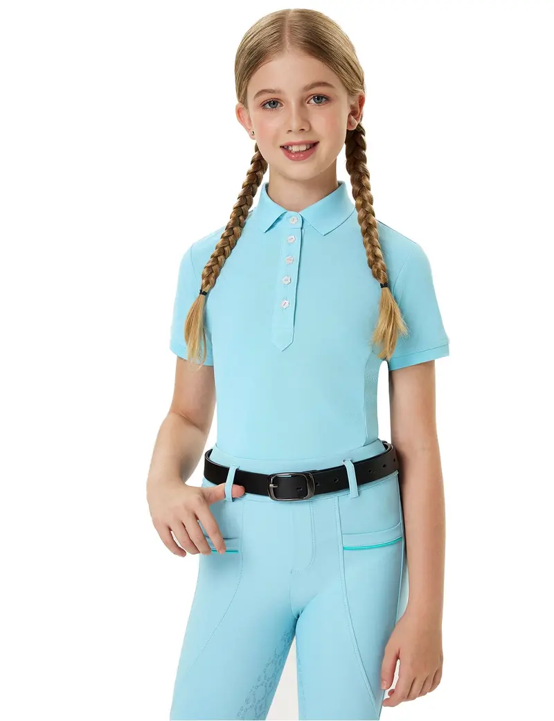 Girls T-Shirt Polo Collar Flower Buttons 1