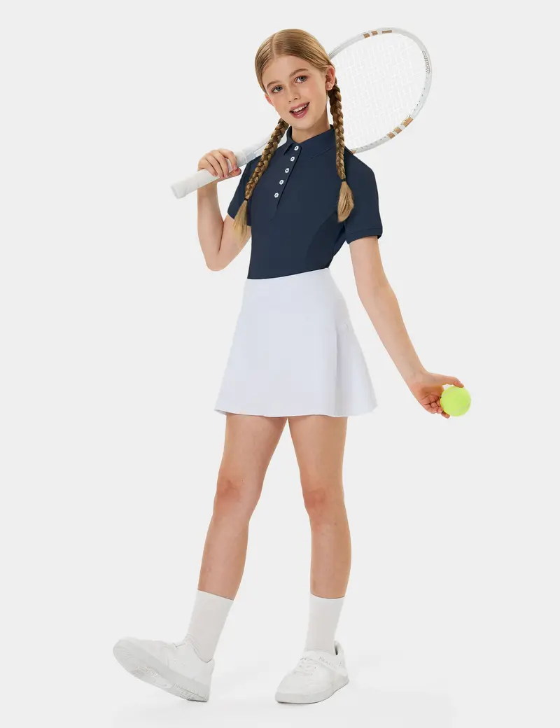 Girls T-Shirt Polo Collar Flower Buttons 12
