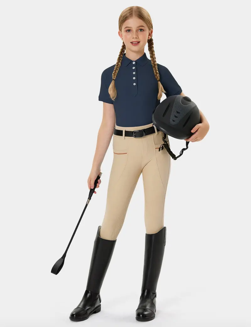 Girls T-Shirt Polo Collar Flower Buttons 13