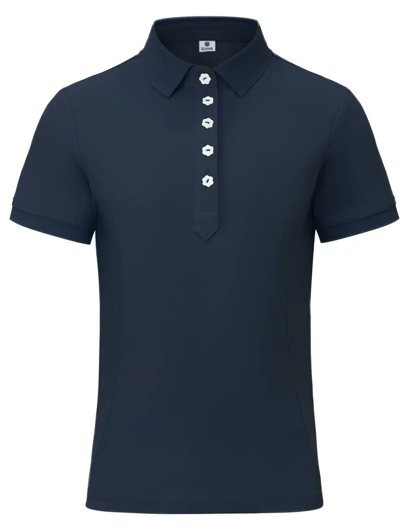 Girls T-Shirt Polo Collar Flower Buttons 14