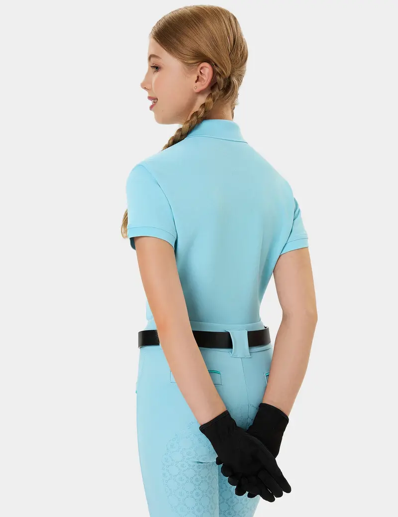 Girls T-Shirt Polo Collar Flower Buttons 3