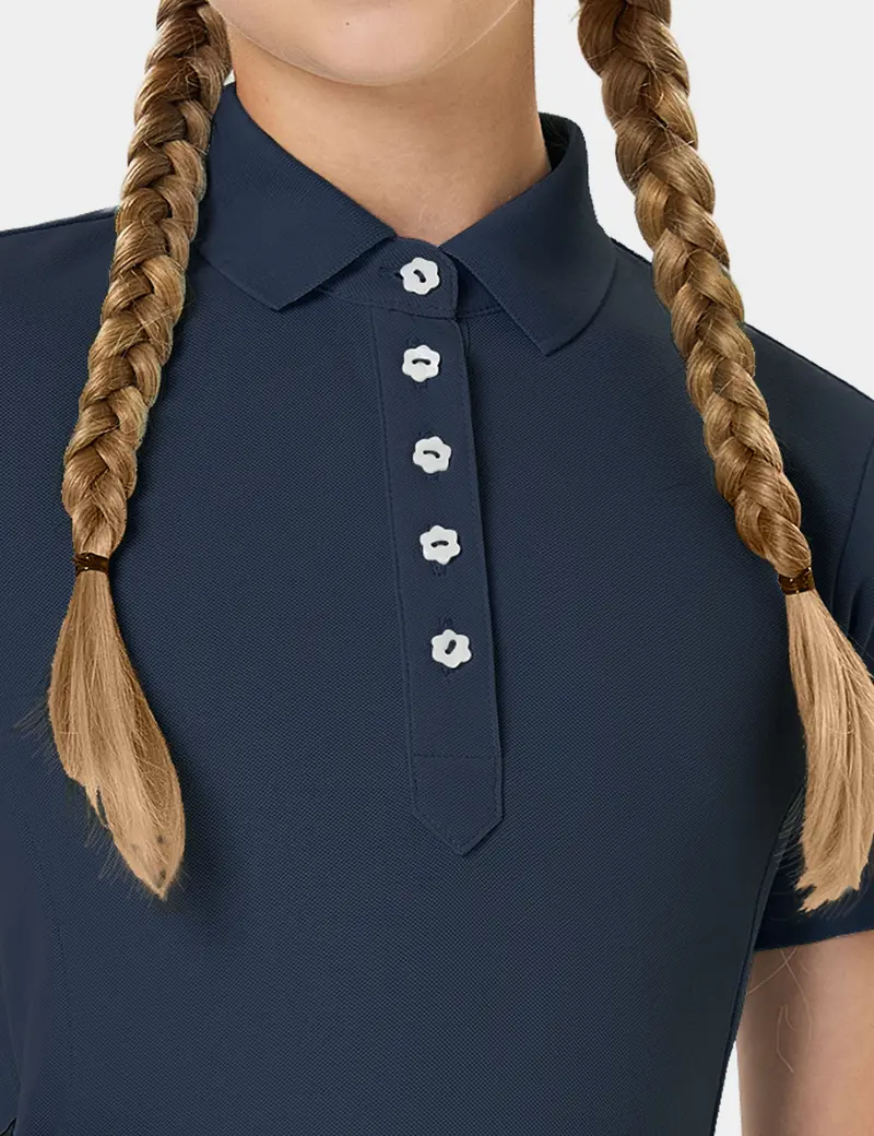 Girls T-Shirt Polo Collar Flower Buttons 9