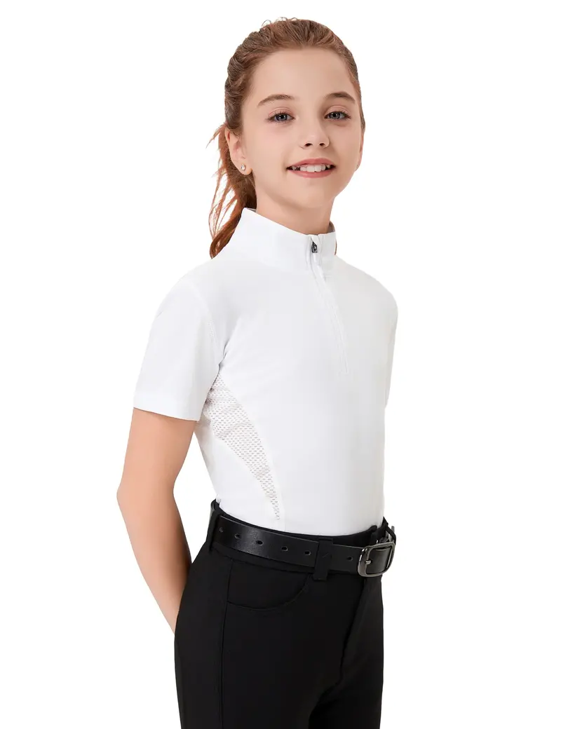 Girls T-Shirt With Mesh Zip Collar 1