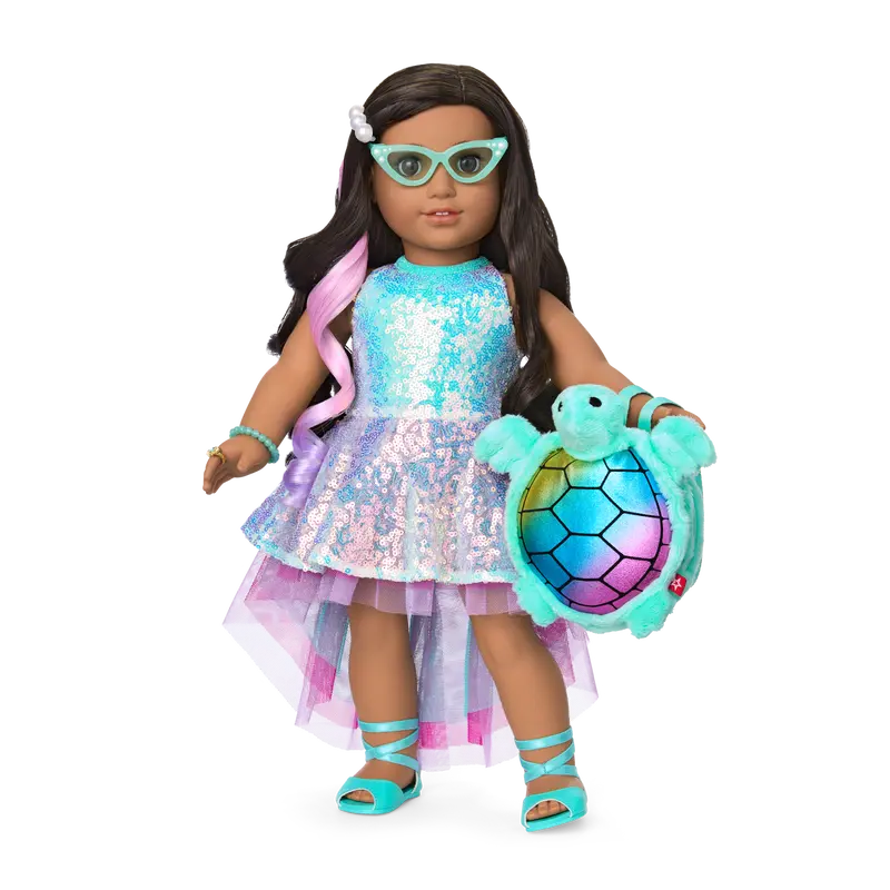 Glam Shimmering Ocean Outfit & Shimmering Sea Turtle Backpack & Accessory Set Bundle 1