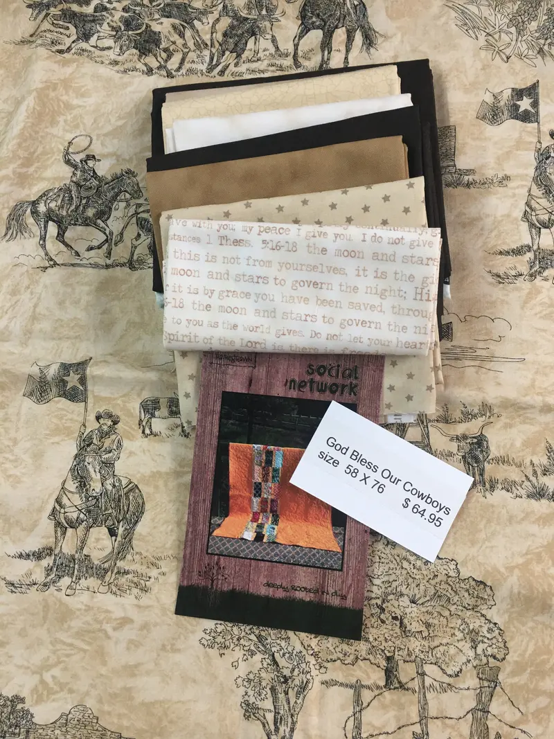 God Bless Our Cowboys Quilt Kit 58 X 76. Kit Includes Fabric, Binding, & Pattern. 1