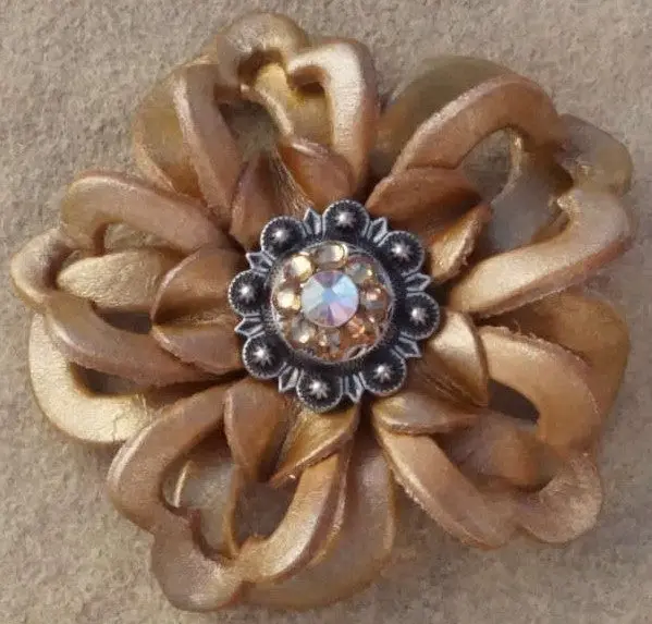 Gold Lotus Flower With Antique Silver Champagne And Ab 1" Concho 1