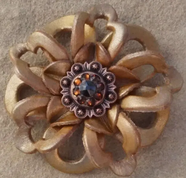 Gold Lotus Flower With Copper Jet And Topaz 1" Concho 1