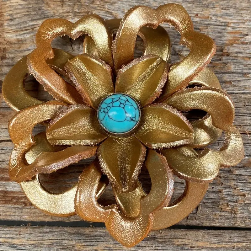 Gold Lotus Flower With Round Turquoise Cabochon 1