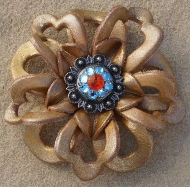 Gold Lotus Leather Flowers - 1" Crystal Conchos - Options 2