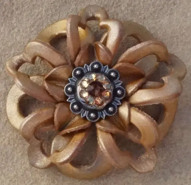 Gold Lotus Leather Flowers - 1" Crystal Conchos - Options 3