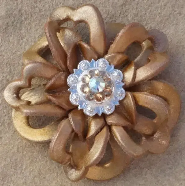 Gold Lotus Leather Flowers - 1" Crystal Conchos - Options 7