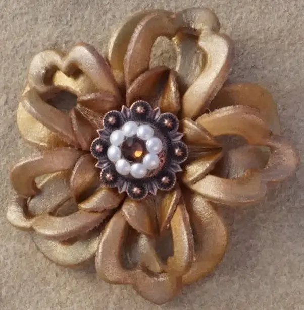 Gold Lotus Leather Flowers - 1" Crystal Conchos - Options 8