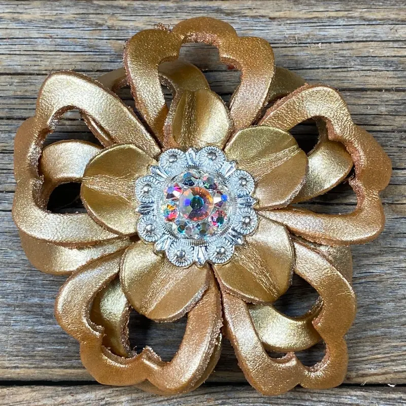 Gold Lotus Leather Flowers - 1" Crystal Conchos - Options 9