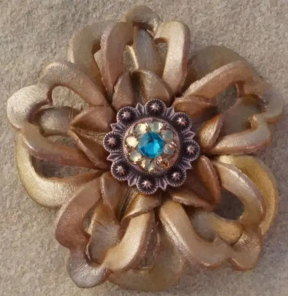 Gold Lotus Leather Flowers - 1" Crystal Conchos - Options 9