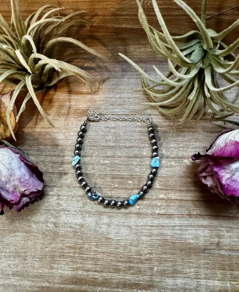 Golden Hill Turquoise Bracelet – 5Mm Sterling Silver Pearls 1