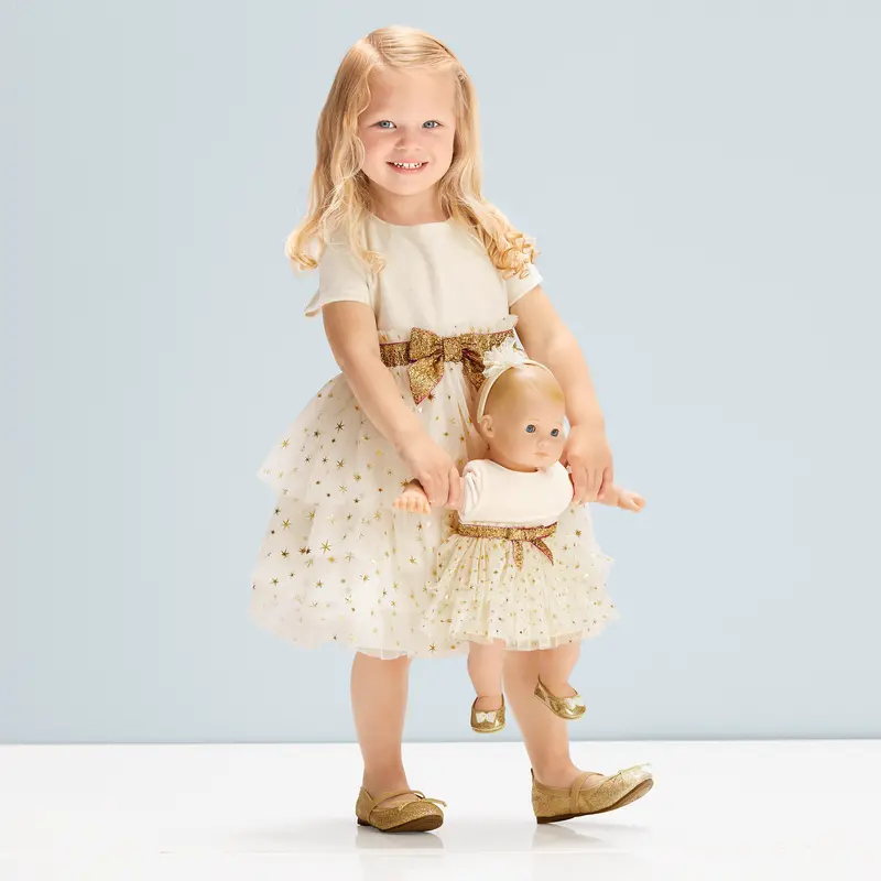 Golden Twinkle Dress For Little Girls & Bitty Baby Dolls 1