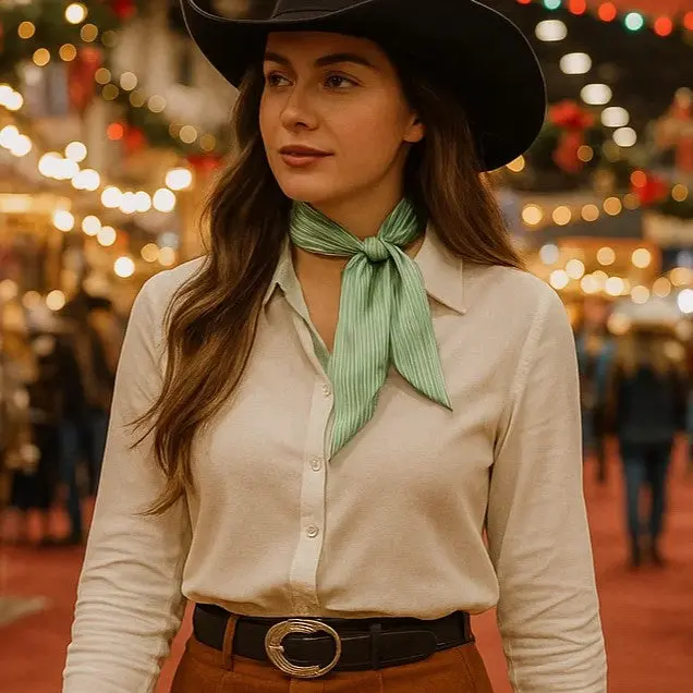 Green And White Western Skinny Mini Wild Rag Scarf / Cowgirl Necktie  #Tw127 1