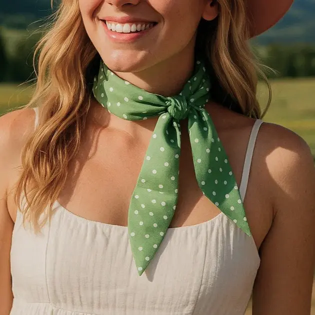 Green And White Western Skinny Mini Wild Rag Scarf / Cowgirl Necktie #Tw140 1