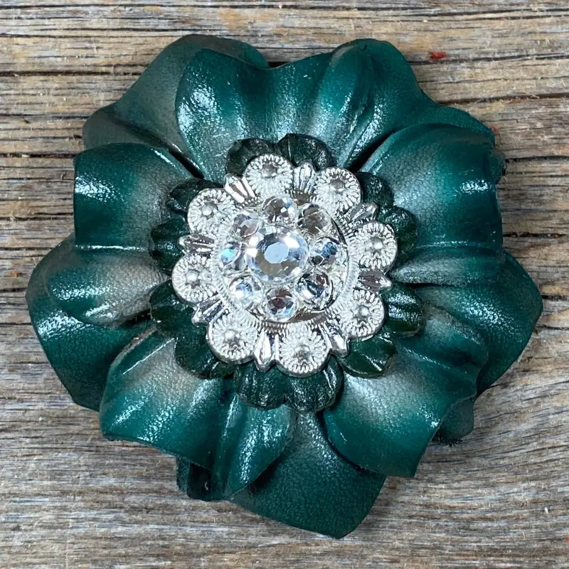 Green Carnations Leather Flowers - 1" Crystal Conchos - Options 4