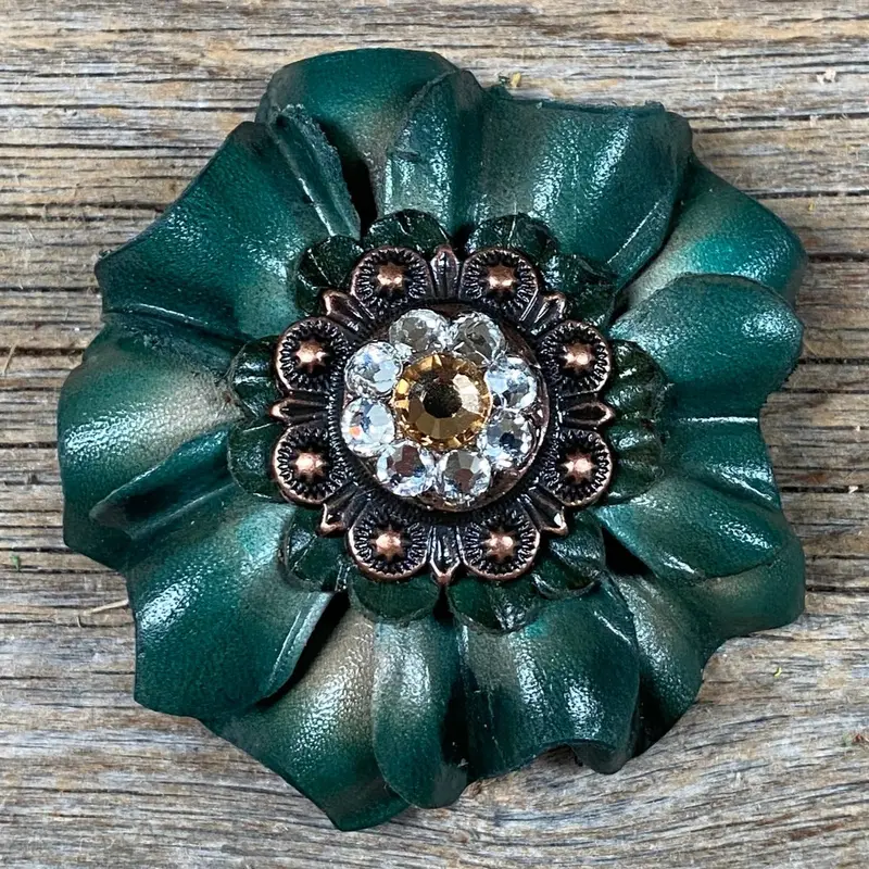 Green Carnations Leather Flowers - 1" Crystal Conchos - Options 5
