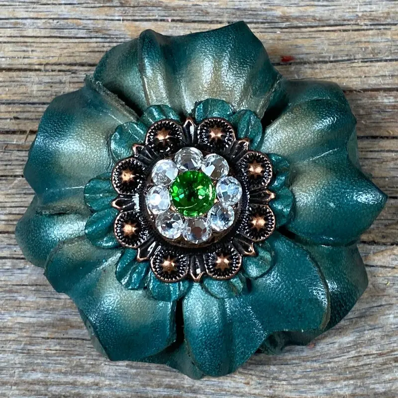 Green Carnations Leather Flowers - 1" Crystal Conchos - Options 5