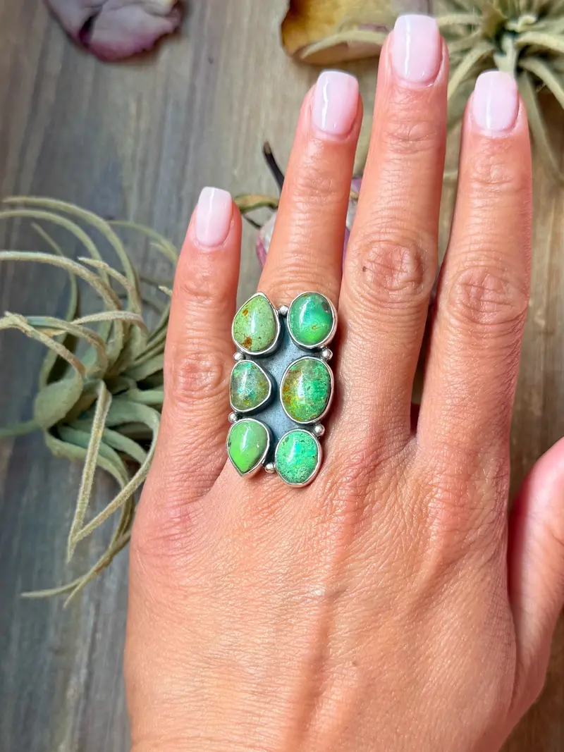 Green Turquoise Sterling Silver Cluster Ring – Size 6 1