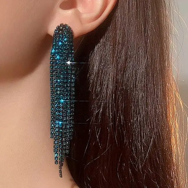 Green Western Boho Rhinestone Dangle Fashion Earrings 1