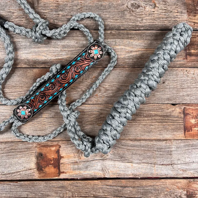 Grey Mule Tape Halter - Turquoise Sunflower #Mt206 1