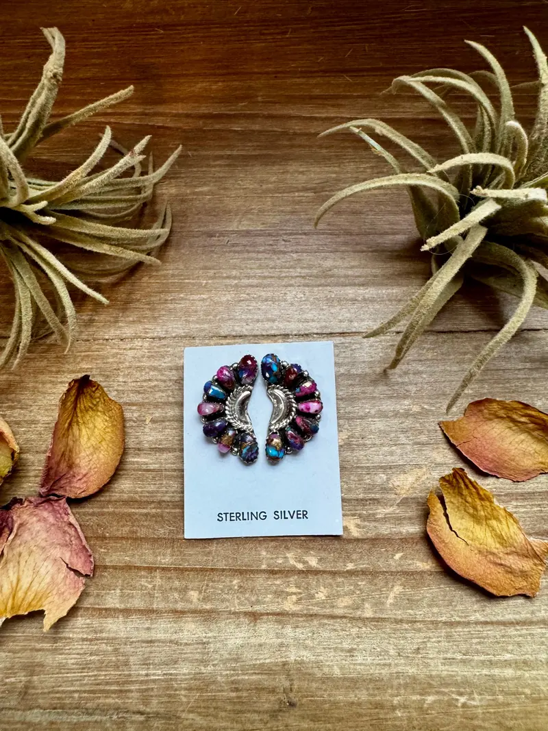Half Cluster Earrings – Pink Dahlia & Sterling Silver 1