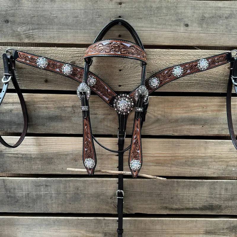 Hand Painted Floral Ab Browband / One Ear - Breastcollar Tack Set #Bbbc645 1