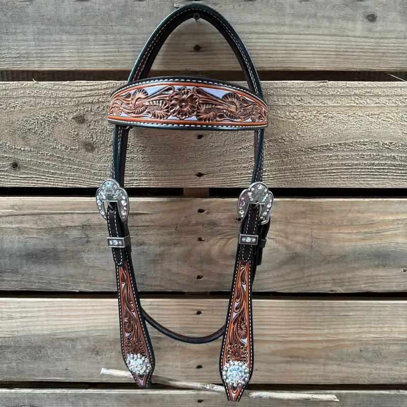 Hand Painted Floral Ab Browband / One Ear - Breastcollar Tack Set #Bbbc645 3
