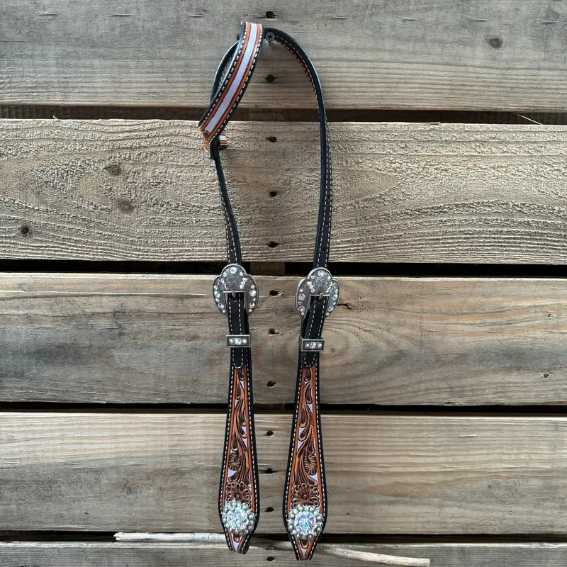 Hand Painted Floral Ab Browband / One Ear - Breastcollar Tack Set #Bbbc645 4