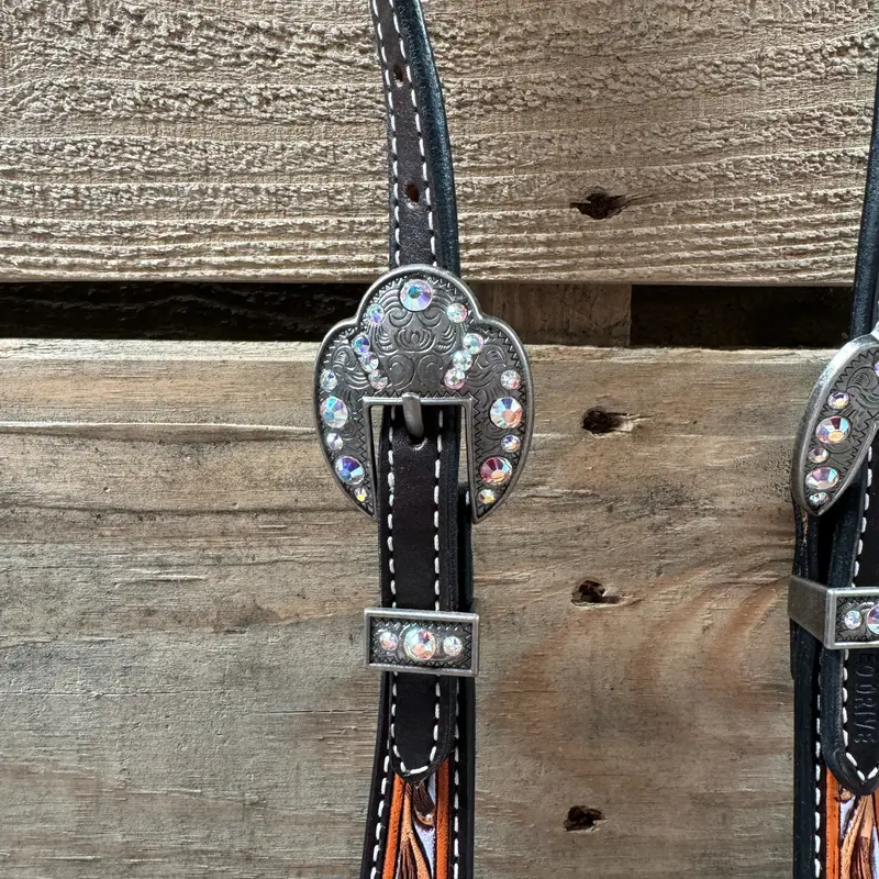 Hand Painted Floral Ab Browband / One Ear - Breastcollar Tack Set #Bbbc645 5