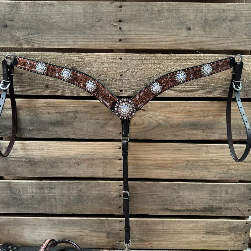 Hand Painted Floral Ab Browband / One Ear - Breastcollar Tack Set #Bbbc645 5