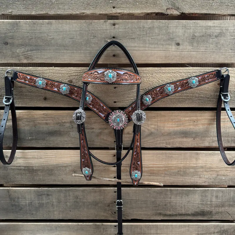 Hand Painted Floral Filigree Browband / One Ear - Breastcollar Tack Set #Bbbc646 1