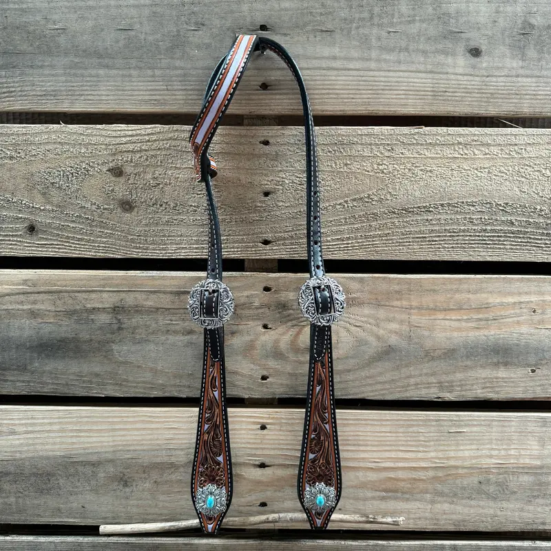 Hand Painted Floral Filigree Browband / One Ear - Breastcollar Tack Set #Bbbc646 4
