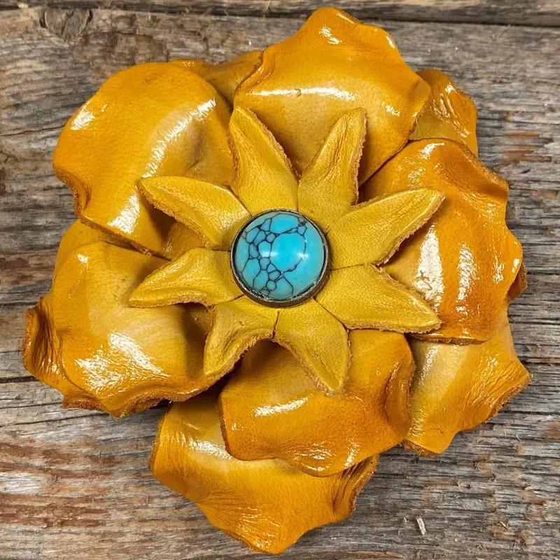 Hand Painted Leather Flowers - Gardenias - Round Turquoise Cabochons 7