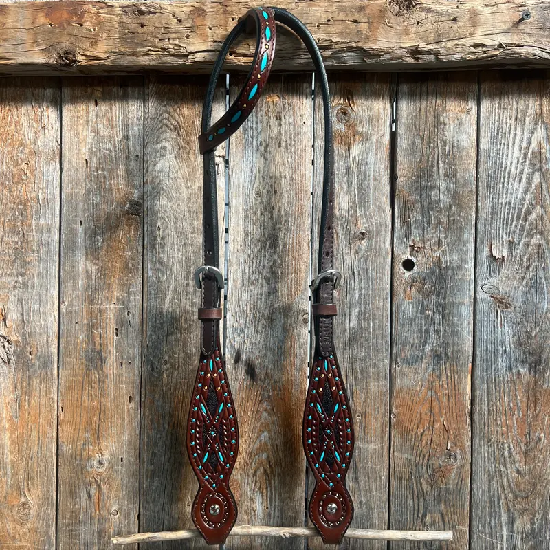 Hand Painted Two Tone One Ear Headstall/Bridle #241923 1